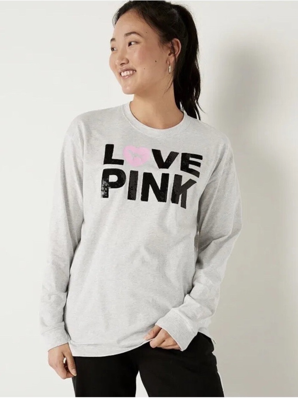 Victoria’s Secret PINK grey long-sleeve campus tee